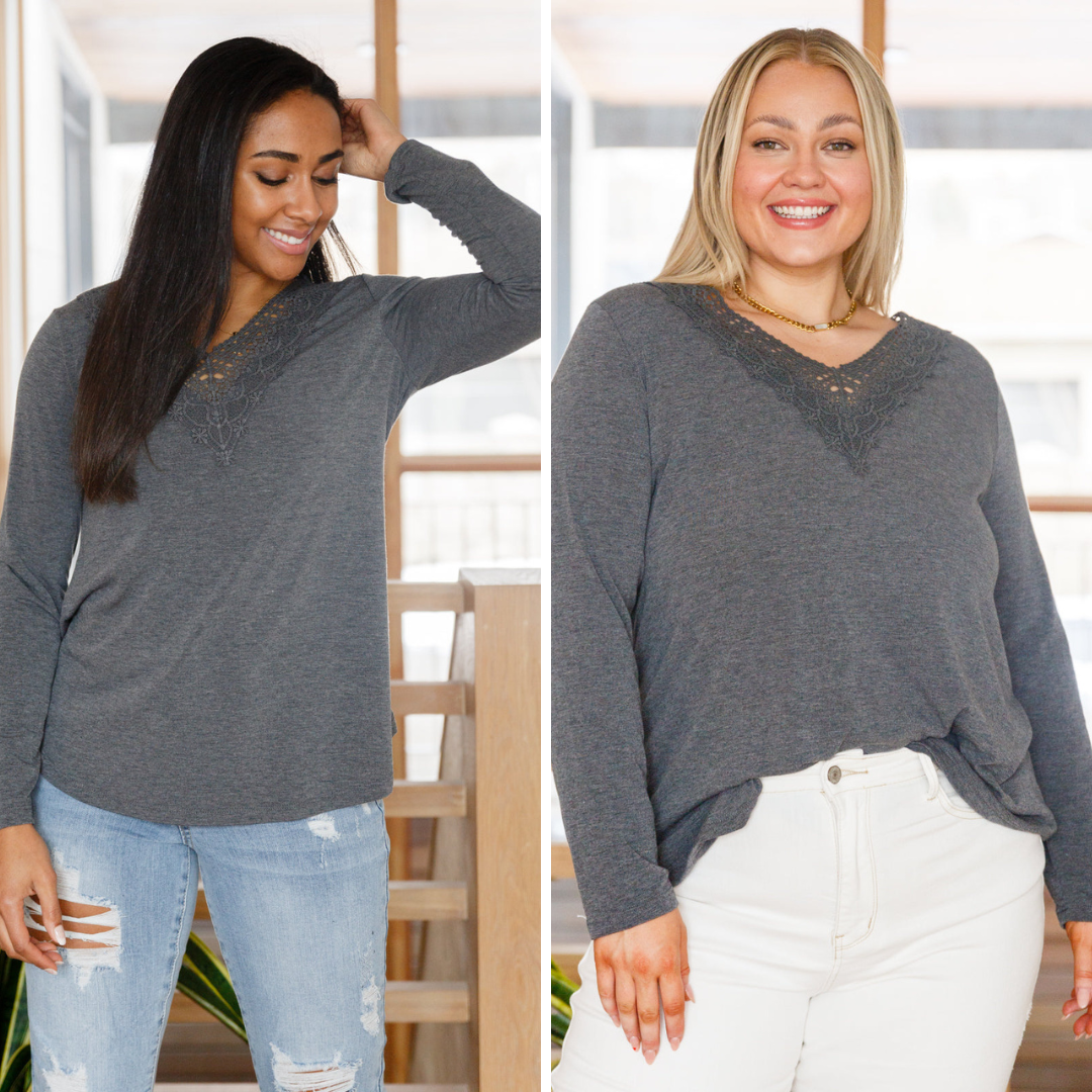 Lacey Long Sleeve V Neck In Gray