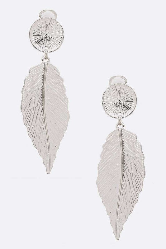 Leaf Textured Statement Clip On Earrings