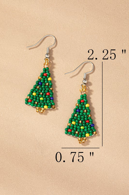 Seed bead small Christmas tree drop earrings