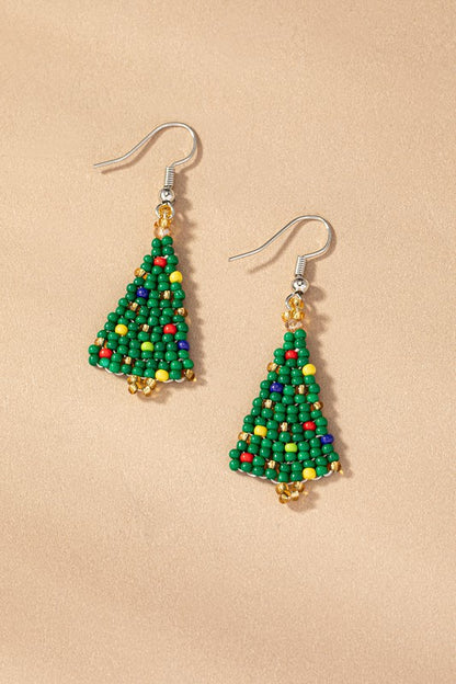 Seed bead small Christmas tree drop earrings