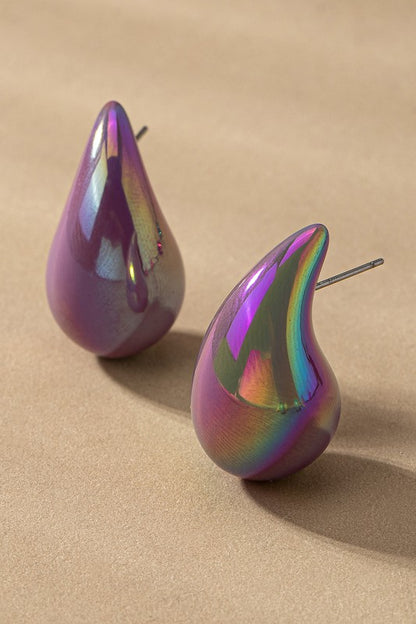 hollow puffy color coating teardrop earrings