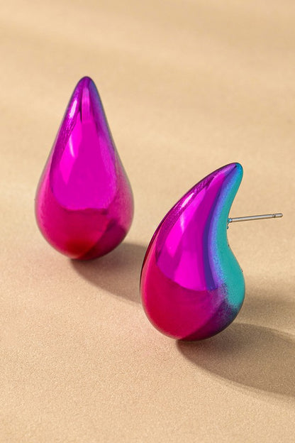 hollow puffy color coating teardrop earrings