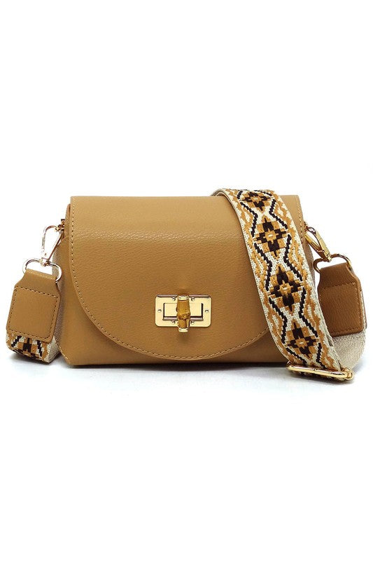 Bamboo Twist Lock Flap Crossbody Bag