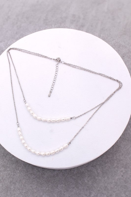 PEARL DOUBLE LAYERED CHAIN LINK NECKLACE