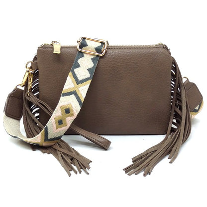 Aztec Guitar Strap Fringe Clutch Crossbody Bag