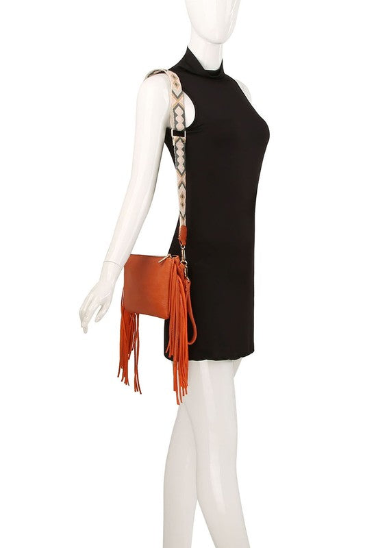 Aztec Guitar Strap Fringe Clutch Crossbody Bag