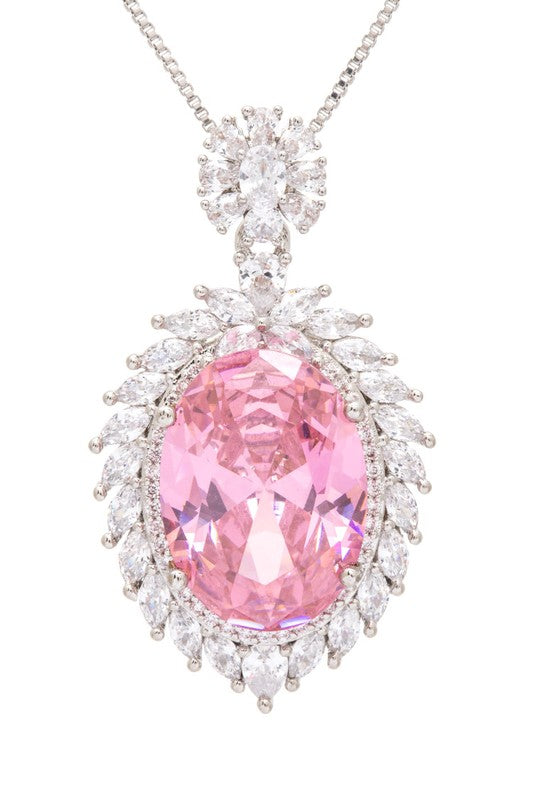 Oversize Pink CZ Pendant Necklace