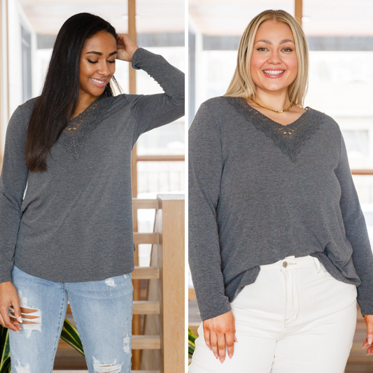 Lacey Long Sleeve V Neck In Gray